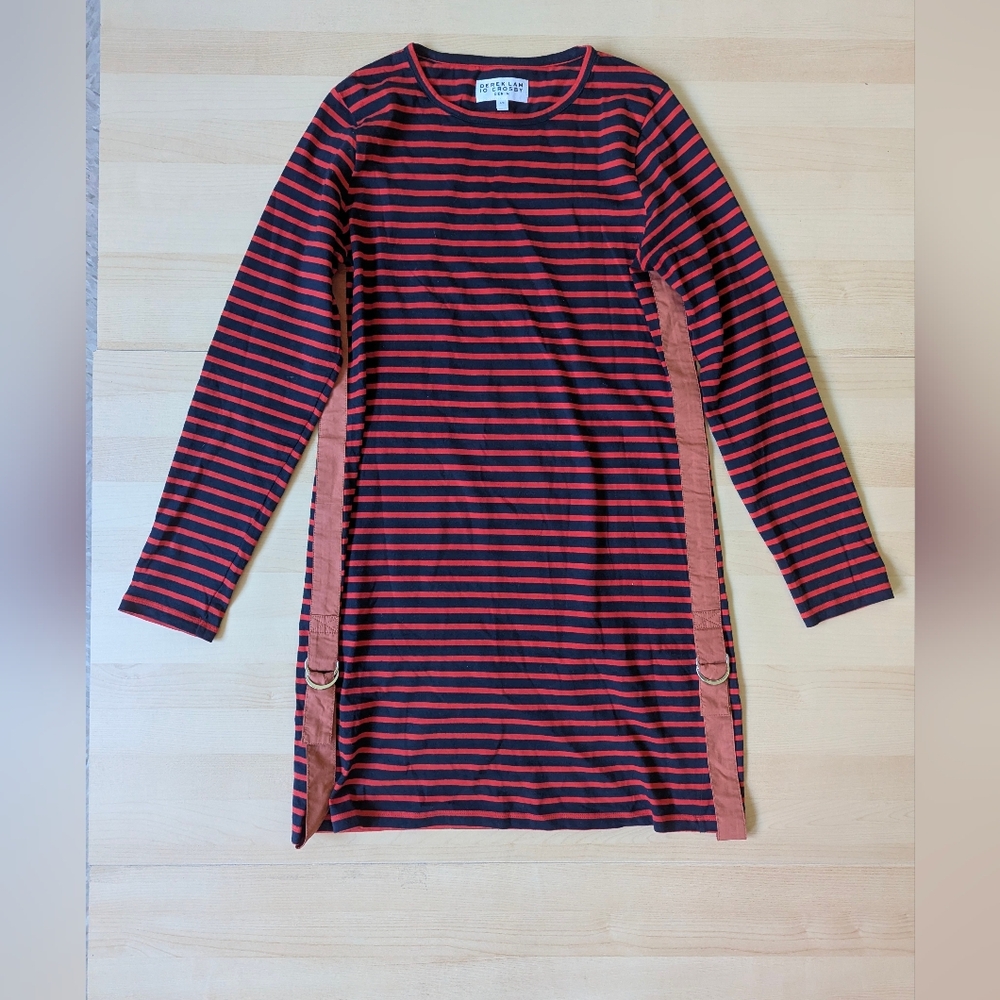 10 Crosby Derek Lam Red and Navy‎ Striped Midi Dress